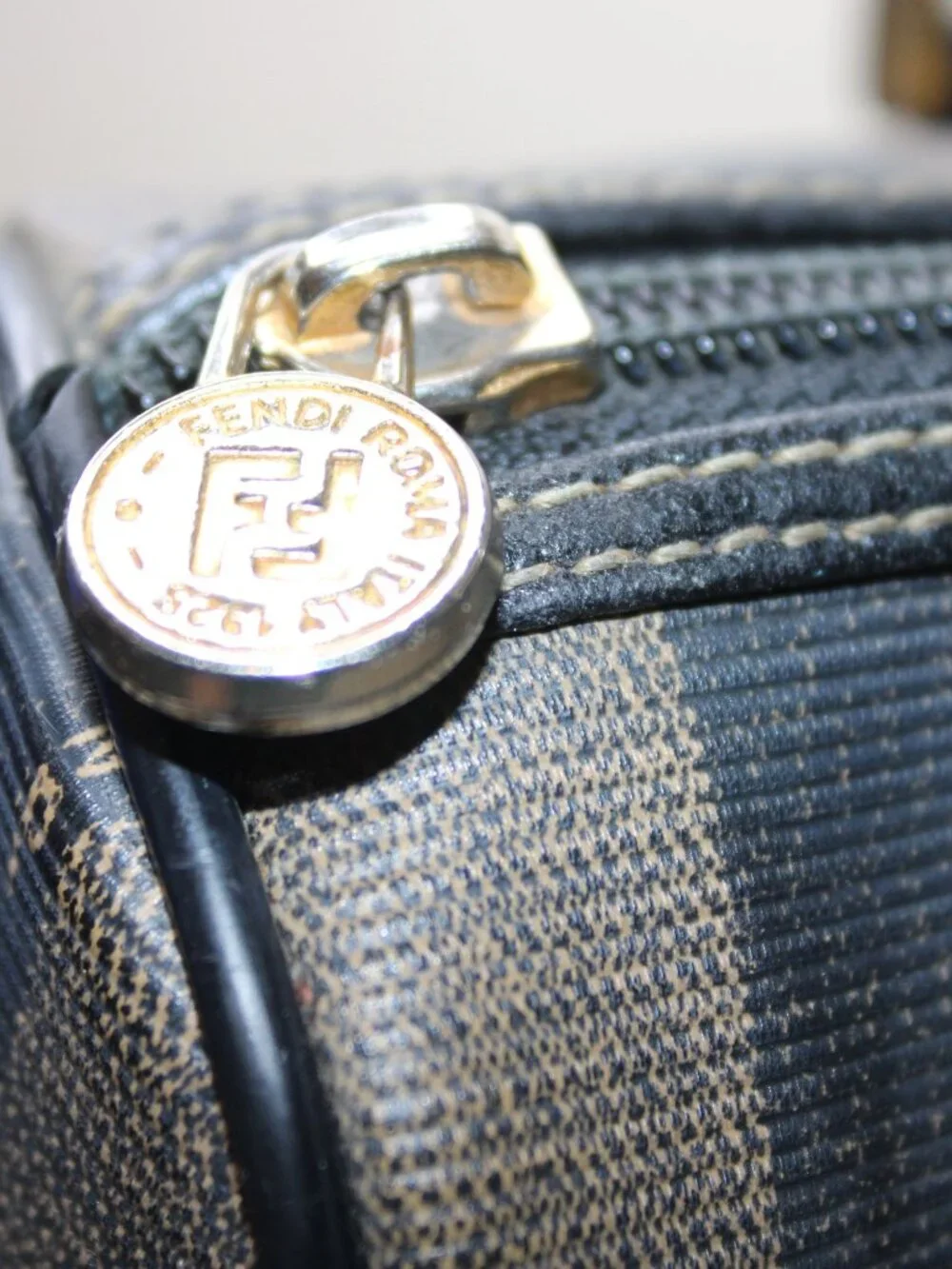 Vintage Fendi Striped Leather Boston Satchel Made in Italy